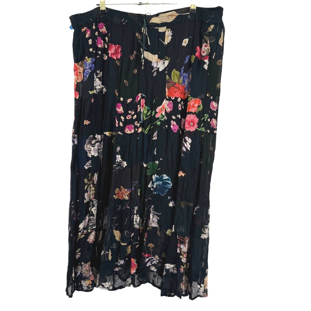 Catherine Cole Women Black Floral Patchwork Rayon Maxi Skirt XL/XXL Boho Vintage